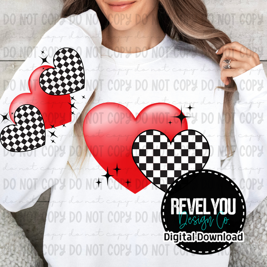 Checkered Red Heart Duo - PNG Set - Sleeve Design Included!