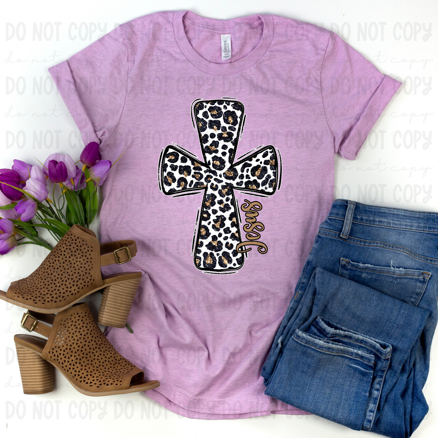 Leopard Floral Cross - PNG