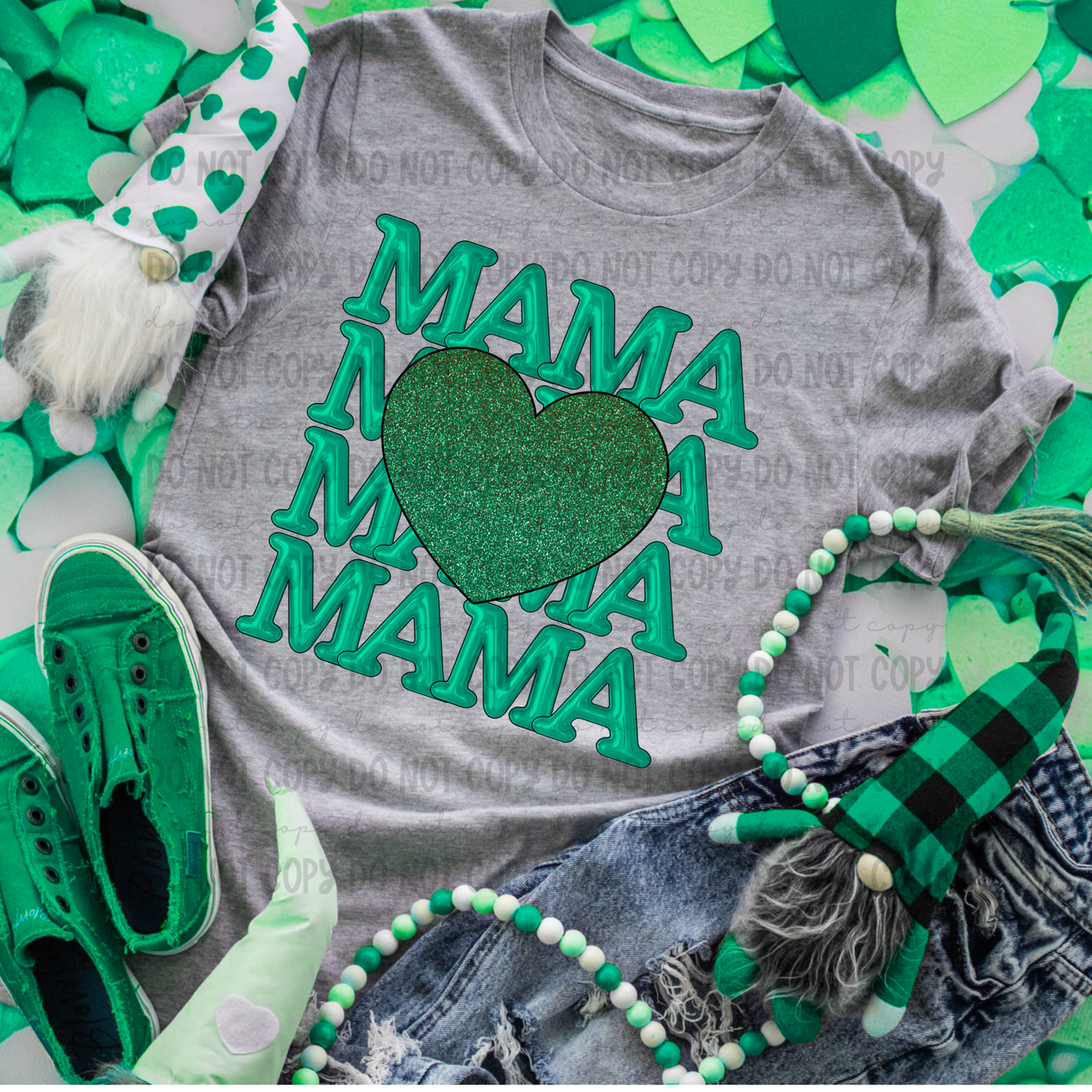 Mama Bubble Stack Glitter Heart Mint- PNG