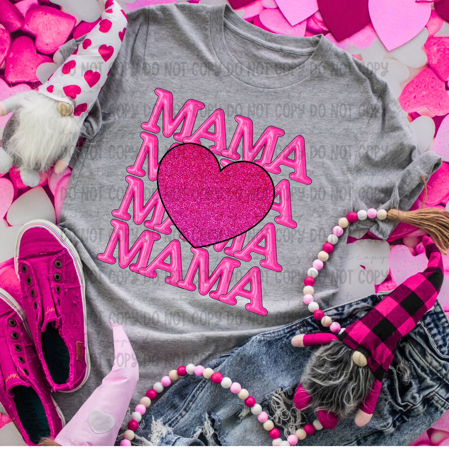 Mama Bubble Stack Glitter Heart Pink - PNG