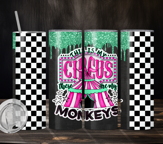 My Monkeys Black Checker - Digital 20oz Straight Tumbler PNG