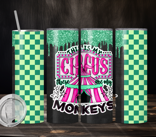 My Monkeys Green Checker - Digital 20oz Straight Tumbler PNG