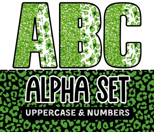 Color Block Alpha - Green Faux Glitter, Shamrocks