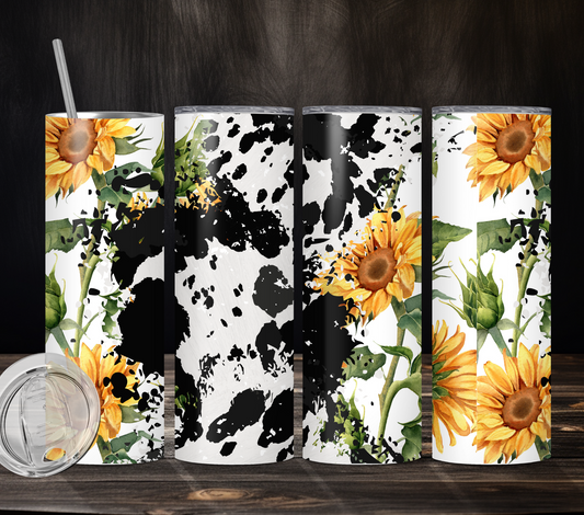 Sunflower Cowhide Splatter - Digital 20oz Straight Tumbler PNG