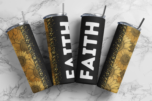 Faith Sunflower Glitter Tumbler - Digital Tumbler PNG